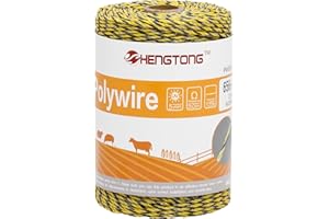 HENGTONG Electric Fence Poly Wire 656ft 200m, 6 x 0.18mm Stainless Steel Conductors, Portable Electric Fence Polywire for Livestock, Yellow and Black Fence Wire