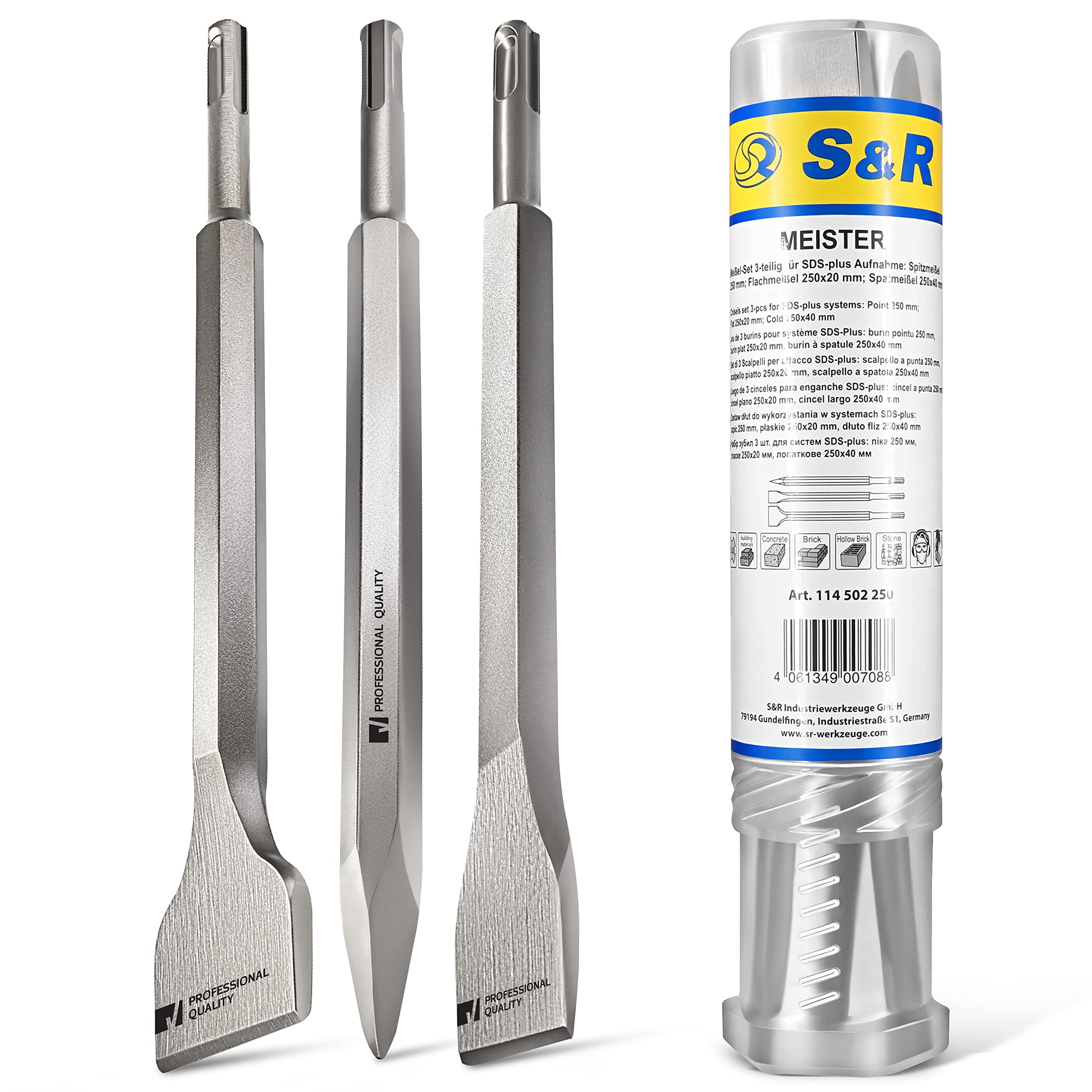 S&R SDS-Plus Chisel Set – 3-Piece Professional Chisel Kit for Demolition, Renovation & Universal Use | Flat, Tile, and Pointed Chisels