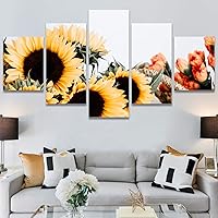 SIGNWIN 5 Panel Canvas Wall Art Yellow Arrangement for Home Decorations Ready to Hang - 60