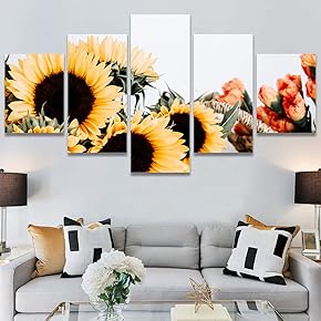 SIGNWIN 5 Panel Canvas Wall Art Yellow Arrangement...