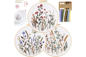 RidaaFri Embroidery Kit for Beginners Set of 3, Flower Pattern Embroidery Kits for Starter, Adults and Kids, Hand DIY Practice Kit, Step by Step Instructions and Video Tutorial