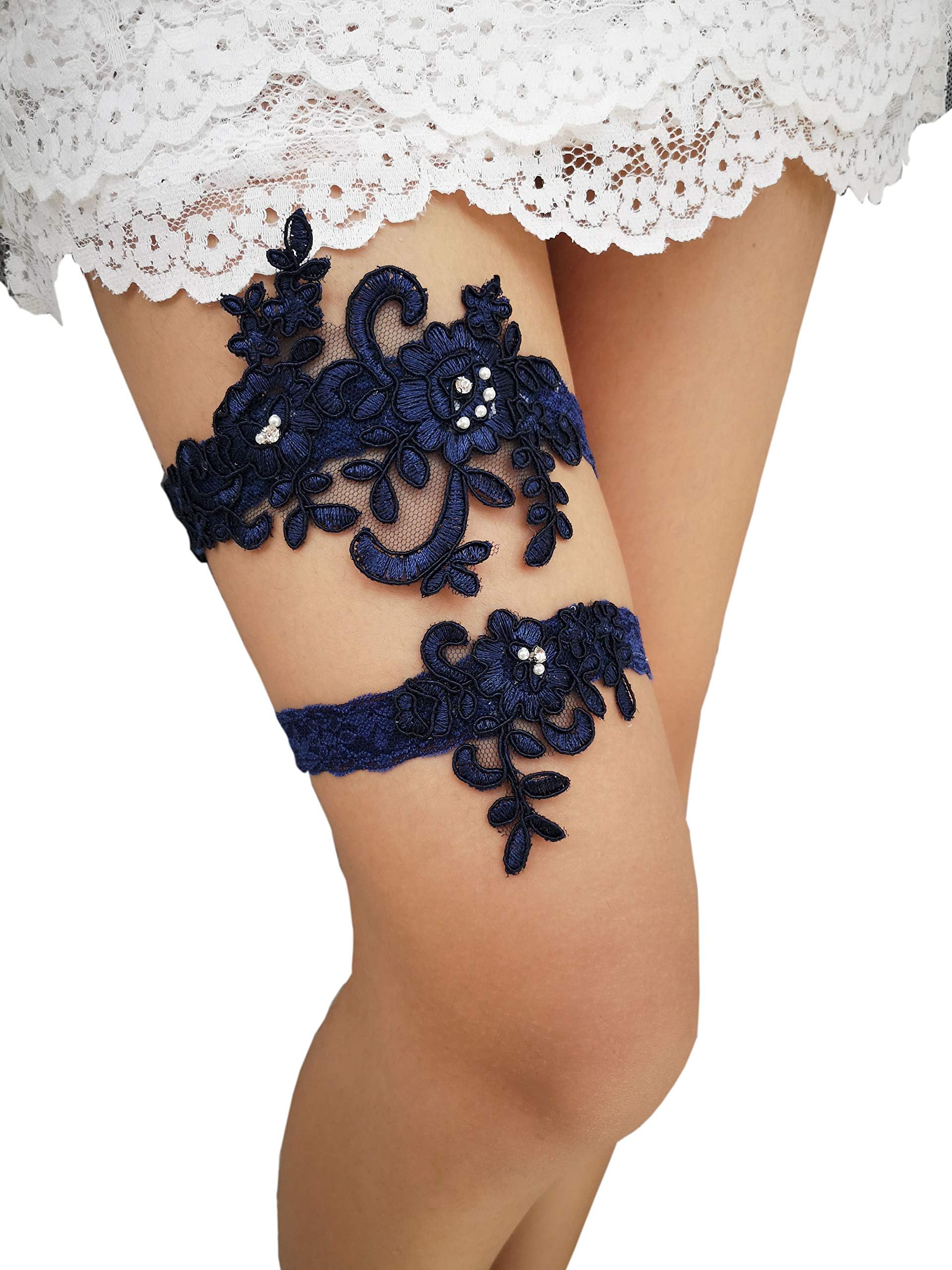 Wedding Garter Set Beaded Lace Garter Set Bridal Lace Garter Wedding Gift G01