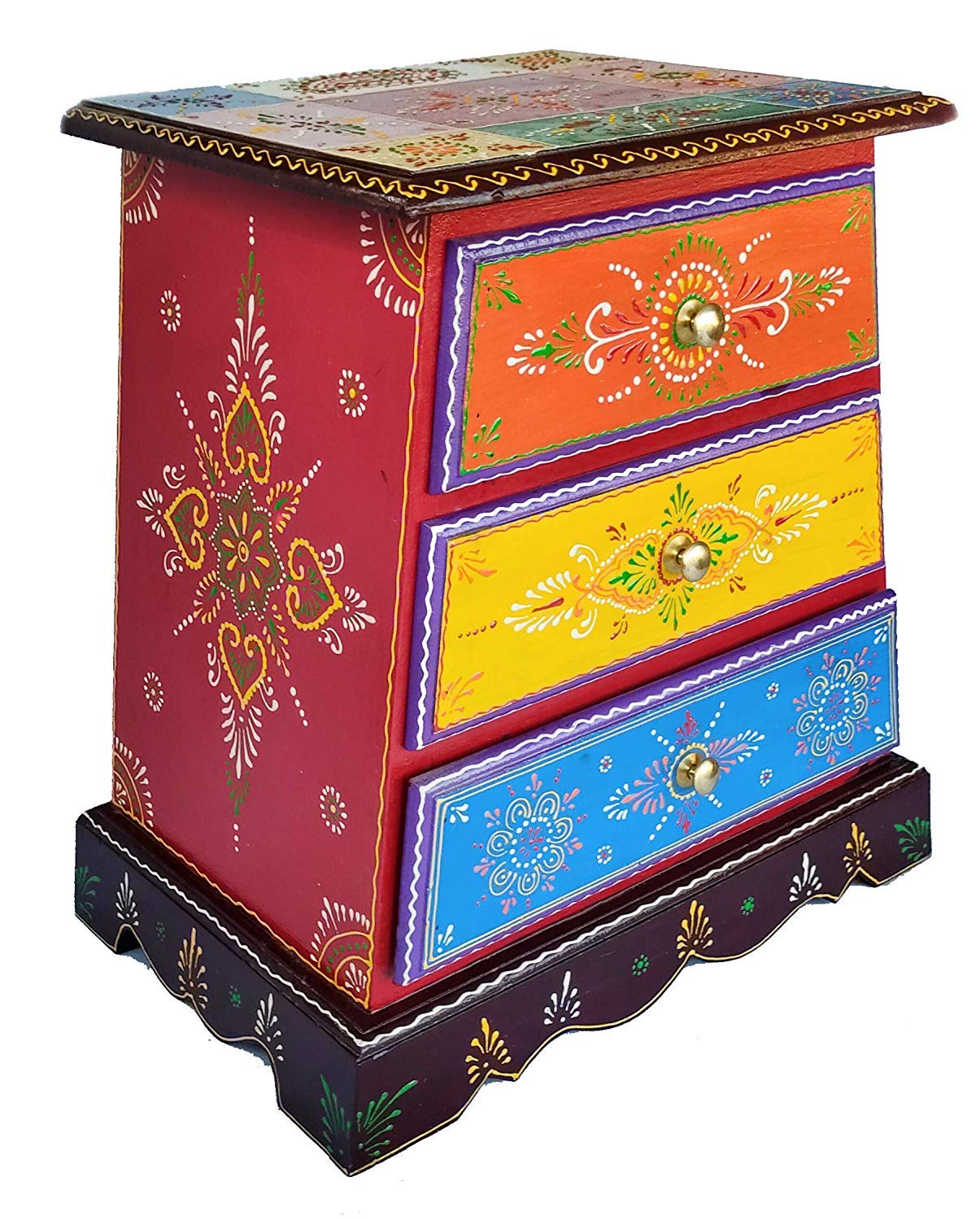 Anshika International Rajasthani Art Wooden Table With 3 Drawers