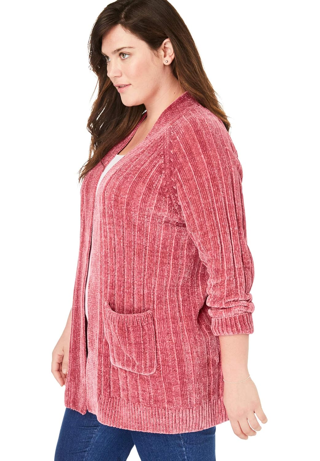 Woman Within Womens Plus Size Open Front Chenille Cardigan