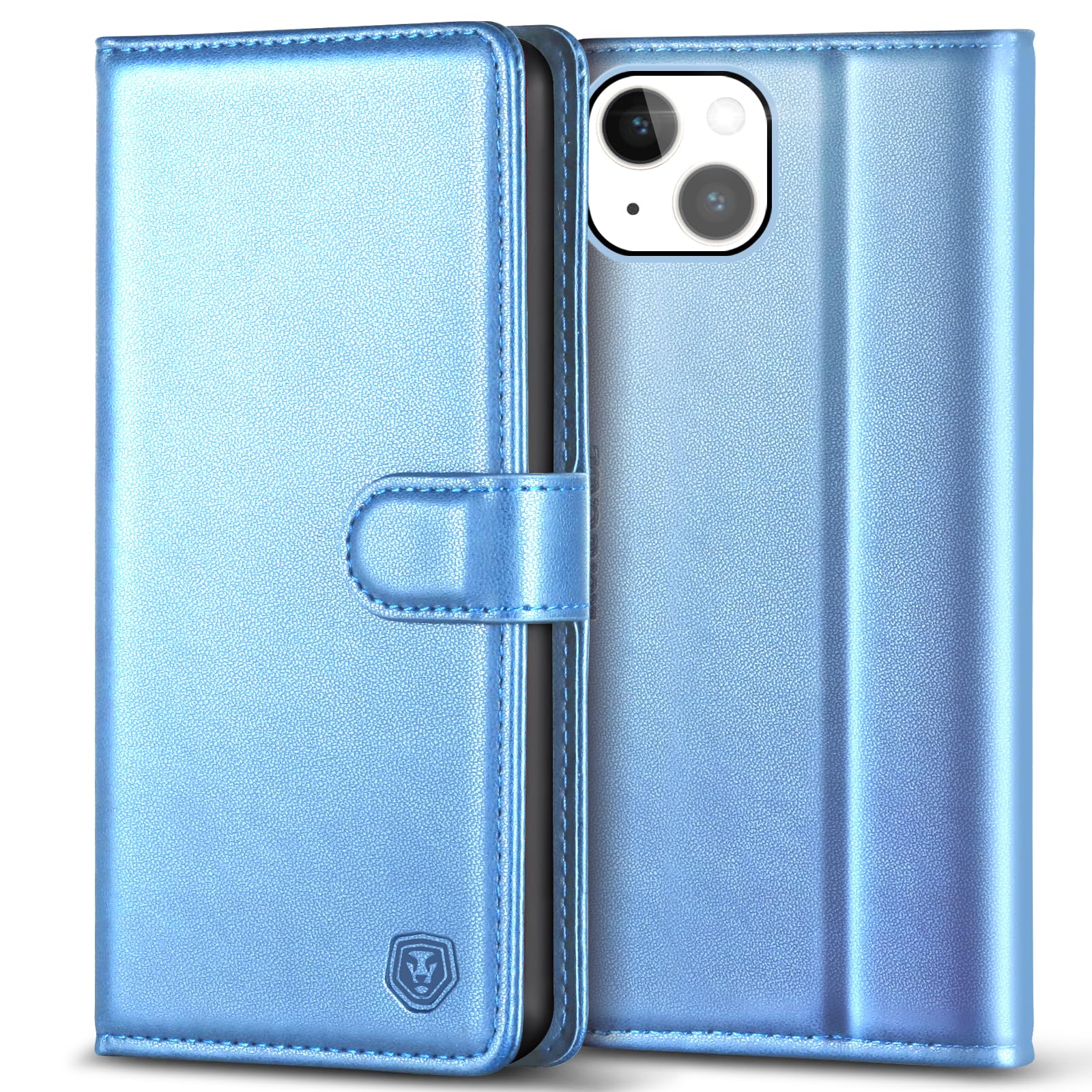 Kuafcase Compatible for iPhone 15 Plus Case with 4 Card Slots Magnetic Closure Kickstand Shockproof Protective Phone Case Compatible for iPhone 15 Plus - Sky Blue — image 1
