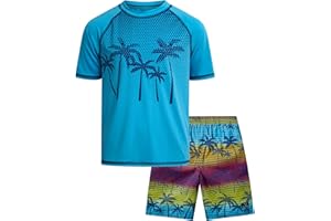 Big Chill Boys Rash Guard Set - 2 Piece UPF 50+ Quick Dry Short Sleeve Swim Shirt and Swim Trunks for Boys (Sizes: 4-14)