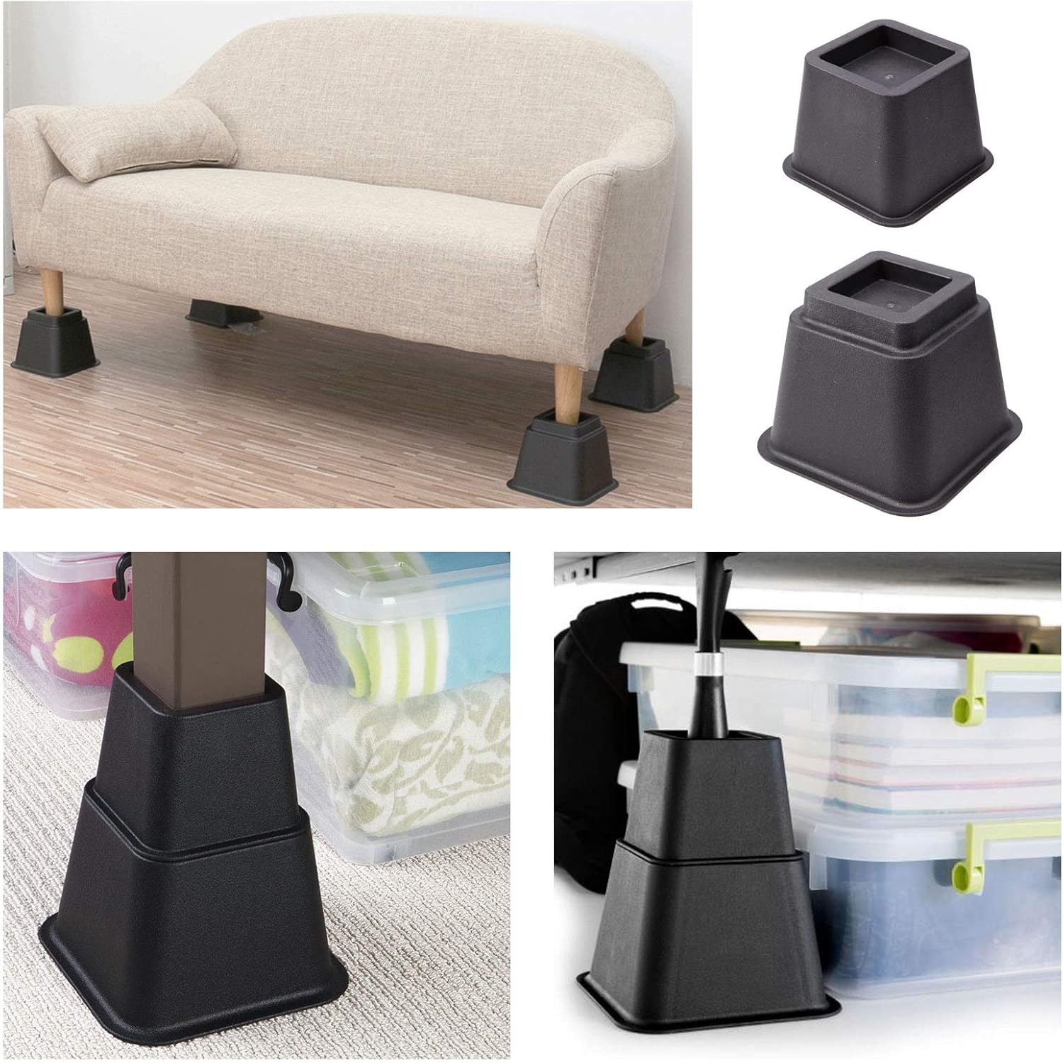 SurePromise Heavy Duty Bed Risers Furniture Risers Plastic Black