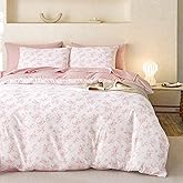 Wake In Cloud - Cottagecore Duvet Cover Set, Floral Vintage Flower Shabby Chic Coquette Aesthetic for Women Teen Girls, Soft Lightweight Bedding, 3-Piece, Pink, Twin/Twin XL Size