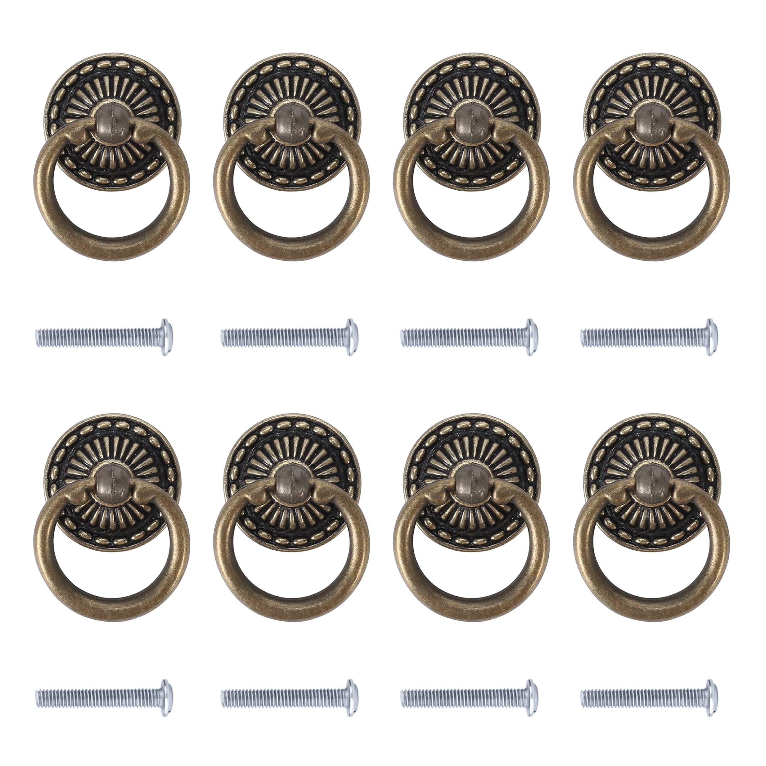 HXSYKJDM 8 Pcs Antique Bronze Cabinet Handle and Knobs, Vintage Cupboard Pulls With Screws for Single Hole Drawers