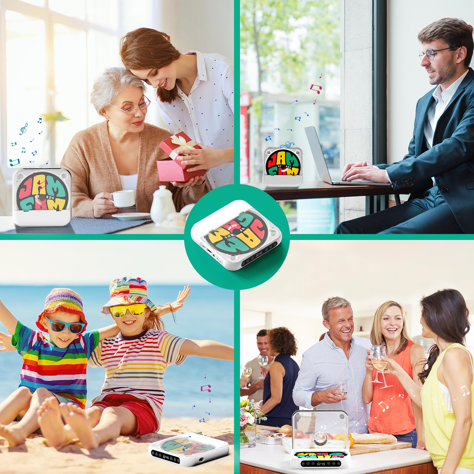 Portable CD Player with Bluetooth, Rechargeable CD Player for Home/Car, Built-in HiFi Speakers, Headphones, LCD Screen, Supports CD/AUX/USB and Repeat Modes, White