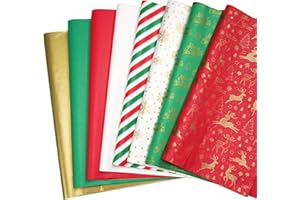 Bobobag 150 Sheets Christmas Tissue paper for Gift bags,20 x14“ Wrapping paper for Holiday decorations, 8 Festive Designs with Snowflakes, Reindeer & Gold Merry Christmas Motifs