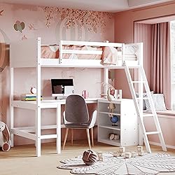BIADNBZ Wooden Twin Loft Bed with Underneath Desk