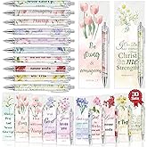 Stuffygreenus 30 Sets Christian Bible Verse Pens Gifts Bulk with Bookmarks Inspirational Scripture Pens Religious Ballpoint Pen with Black Ink Floral Design for Prayers Women Church Gifts (Floral)