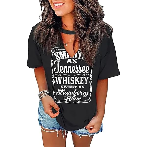 Women's Tennessee Whiskey Tank Top - V-Neck Ring Hole Tee With Country Music Saying (Rayon Blend) - View #5