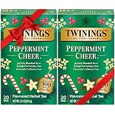 Twinings Tea, Peppermint Cheer 2-Pack, Naturally Caffeine-Free and Vanilla Flavoured Herbal Tea Bags, Individually Wrapped, 20 Count Each
