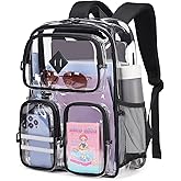 ASKSKY Clear Backpack Heavy Duty PVC Clear Bookbag for School Stadium Events Transparent Back Pack Girls Boys, Black