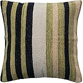 Creative Co-Op, Multicolor Square Woven Cotton Blend Chenille Pillow with Stripes