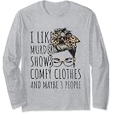 Women's Funny Sweatshirt - 'I Like Murder Shows, Comfy Clothes And Maybe 3 People' Graphic Pullover (Sand, Small) - View #5