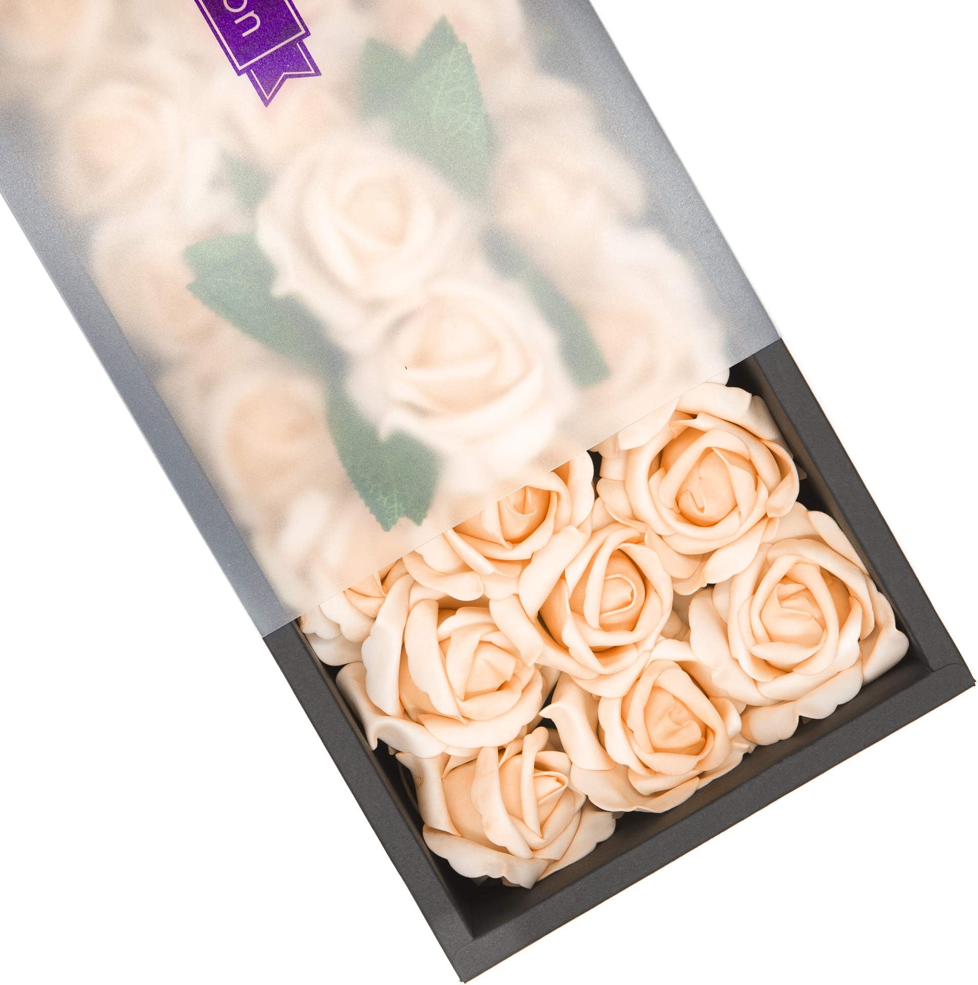 Ella Celebration Artificial Flowers, 25pcs Real Touch Foam Fake Roses Decoration DIY for Wedding Bridesmaid Bridal Bouquets Centerpieces, Party Decoration, Home Display, Office Decor (Peach)