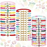 Ecally 44 Pcs Friendship Bracelet Heishi Surfer Clay Bead Set Preppy Bracelet Stackable Beach Boho Y2k Cute Jewelry for Women