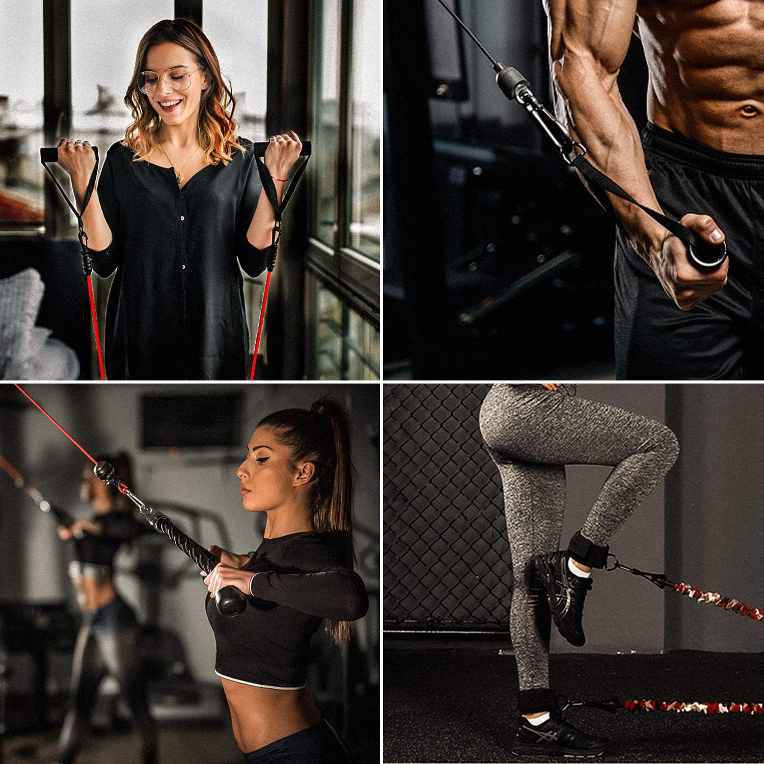 KMM Tricep Rope Cable Machine Attachment, Heavy Duty Triceps Pull Down Rope with Resistance Band Handles, Ankle Strap Carabiner Clips, Nylon Home Gym Accessories for Arm Strength Workout Training : Sports & Outdoors