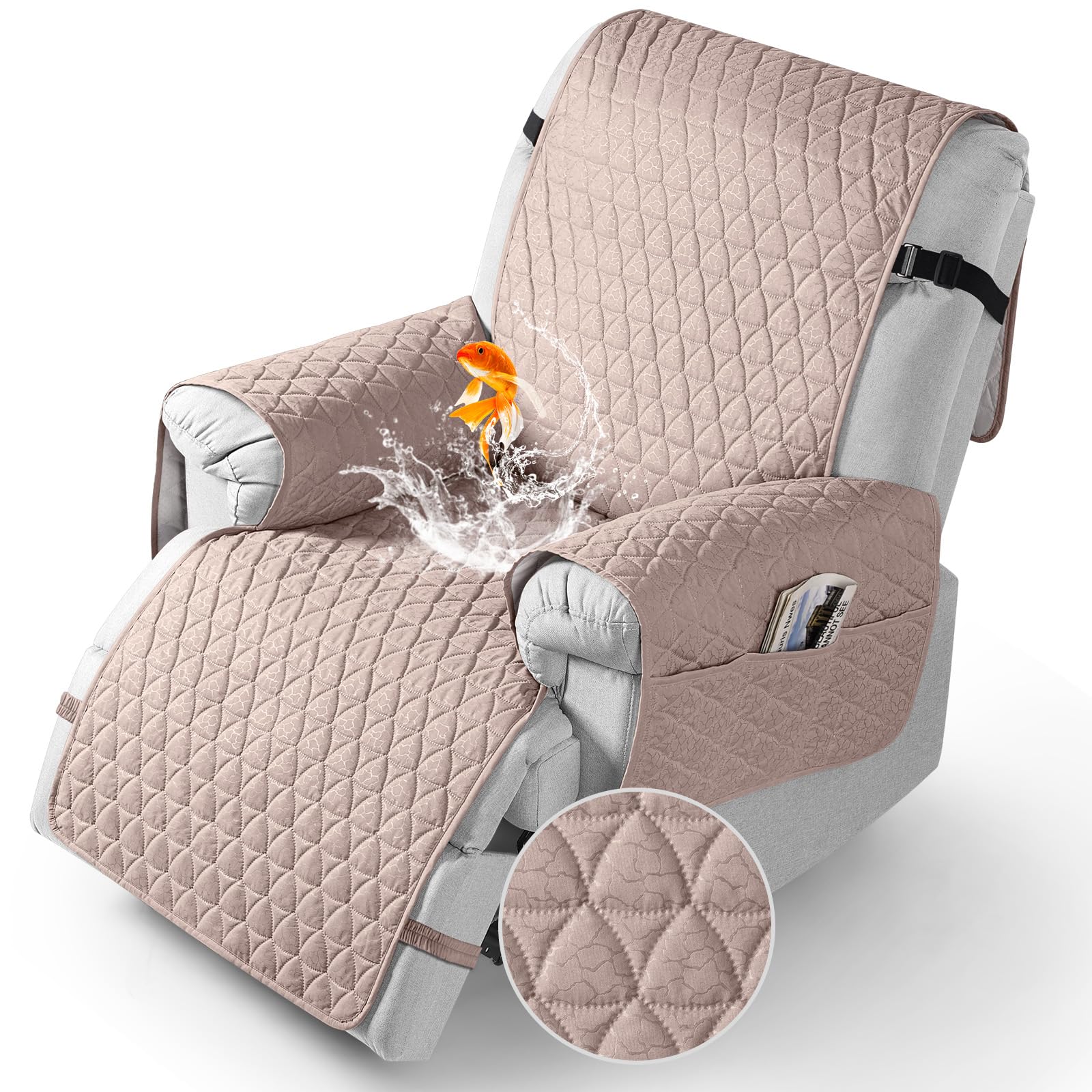 TAOCOCO 100% Waterproof Recliner Cover - Recliner Cover with Non-Slip Granule, Recliner Chair Covers with Elastic Band, Recliner Chair Covers for Reclining Chair(Peach, Oversized-30'')