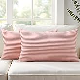 Mecatny Corduroy Decorative Throw Pillow Covers 12x20 Set of 2 for Sofa Living Room, Soft Neutral Boho Couch Pillow Covers for Home Decor, Pink
