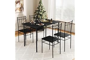 AMICLIBER Dining Table Set for 4, 5-Piece Kitchen Table and Chairs, Rectangular Dining Room Table Set with 4 Chairs, Space-Saving Kitchen Table Set for Small Space,Dinette,Apartment,Pure Black