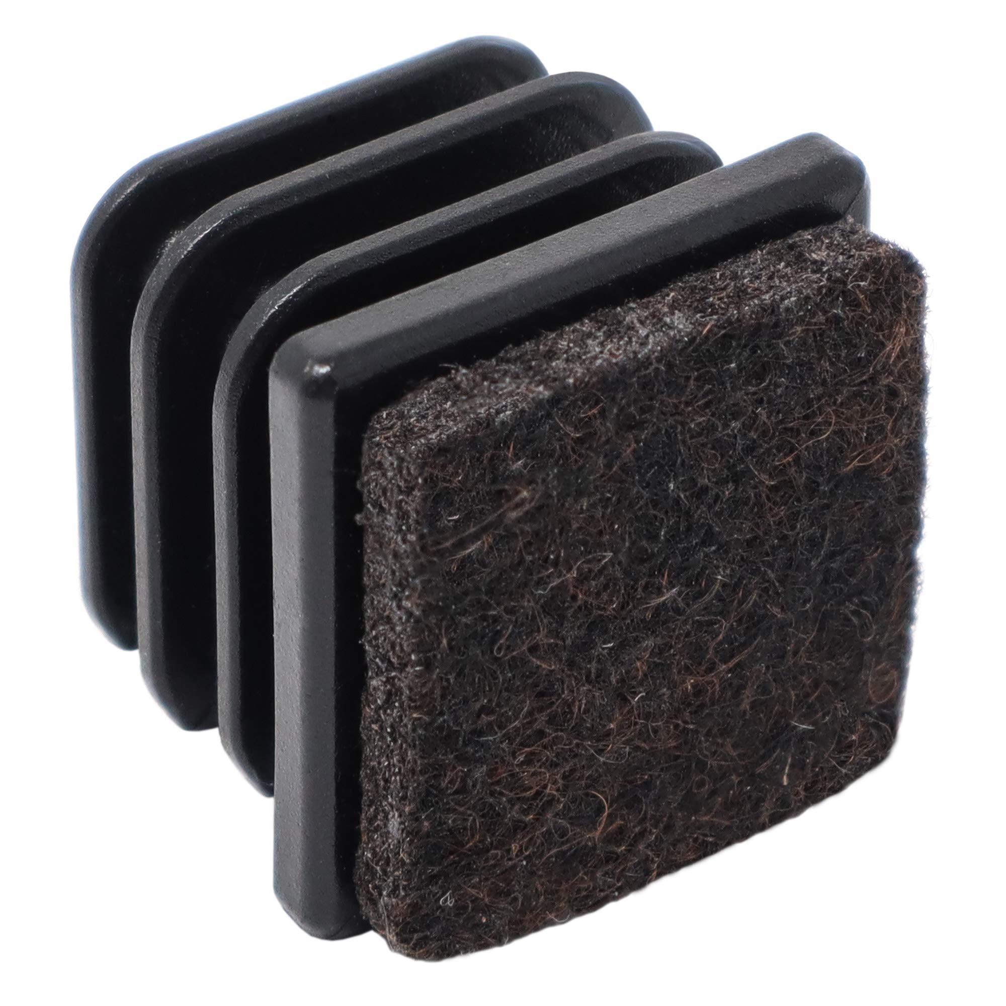 Adsamm® / 100 x Felt glides for tubes / black / 21x21 - 23x23 mm / square / Premium quality ripped inserts with felt for tubular steel chairs