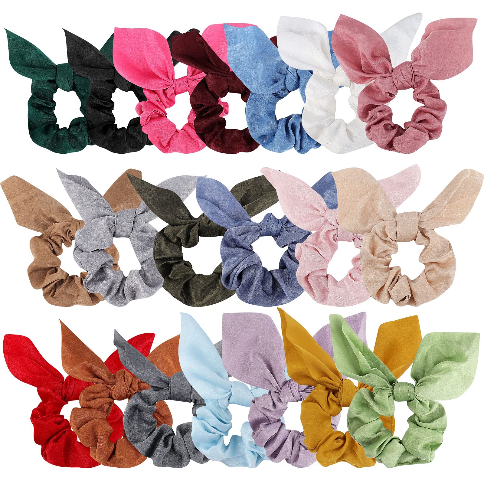Photo 1 of ACO-UINT 20 Pack Satin Scrunchies for Thick Hair, Hair Ties with Bow for Women's Hair, Bunny Ear Scrunchies, Hair Accessories for Girls, Silk Scrunchies in 20 Solid Warm Colors