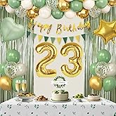 Sage Green 23rd Birthday Decorations for Women, Happy 23rd Birthday Decorations for Her, Green Gold Balloons, Foil Balloons, Happy Birthday Banner, Olive Neutral Birthday Party Supplies