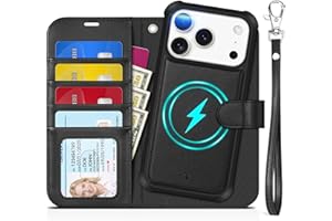 TUCCH 2-in-1 Detachable Wallet Case for iPhone 17 Pro (6.3-inch) 2025, Wireless Charging | RFID Blocking 4 Card Holder | Wrist Strap | Kickstand | Magnetic | PU Leather | Protective Flip Cover | Black
