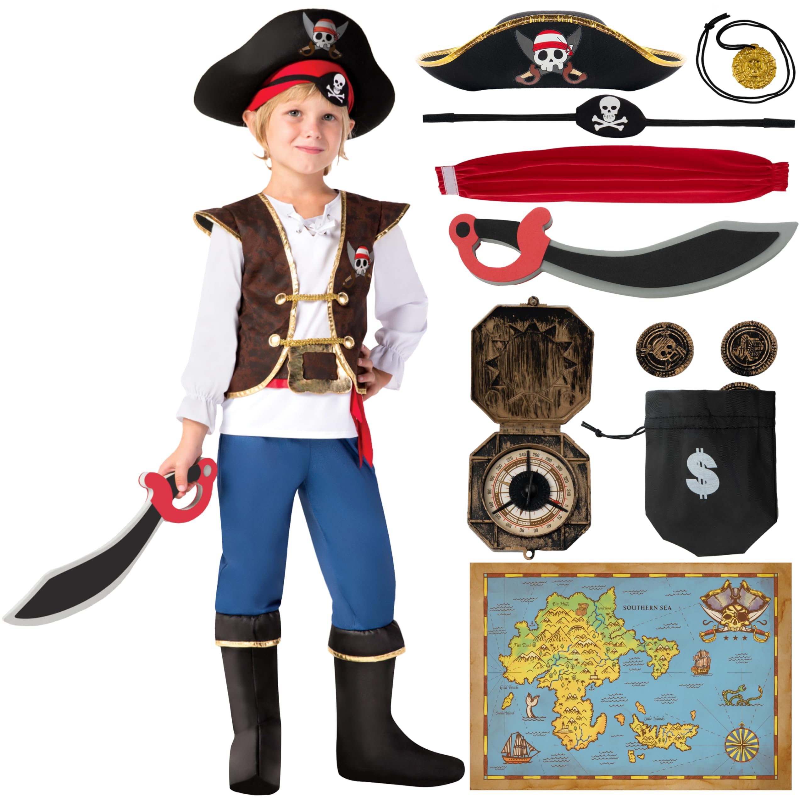 Spooktacular Creations Boys Pirate Costume Kids Fancy Dress Up Role Play Deluxe Costume Set-M