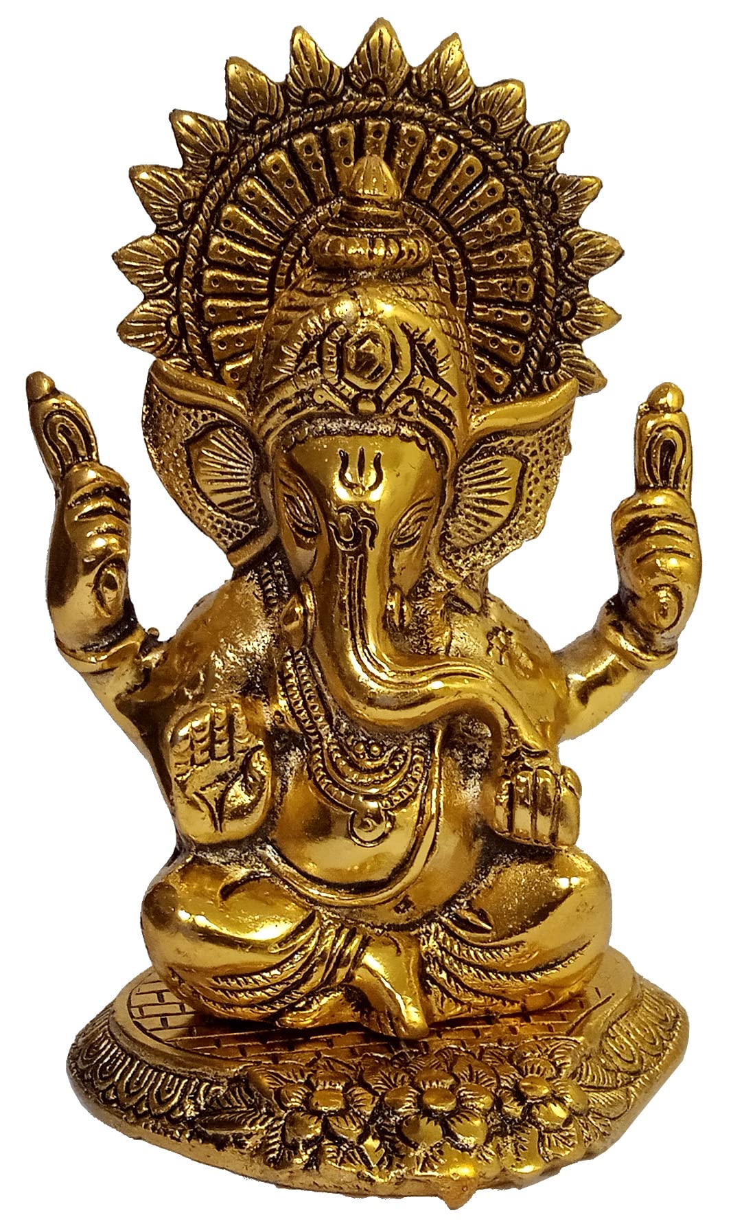 Purpledip White Metal Statue: Lord Ganesha (Ganpathi, Vinayaka) With Chakra; Beautiful Roop/Avatar/Mudra Idol (10928)