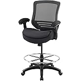 WITTLONG 400lbs Office Drafting Chair Wide Dual Seat Cushion for High Standing Desk with Lumbar Support and Enlarged Adjustable Footring-Black