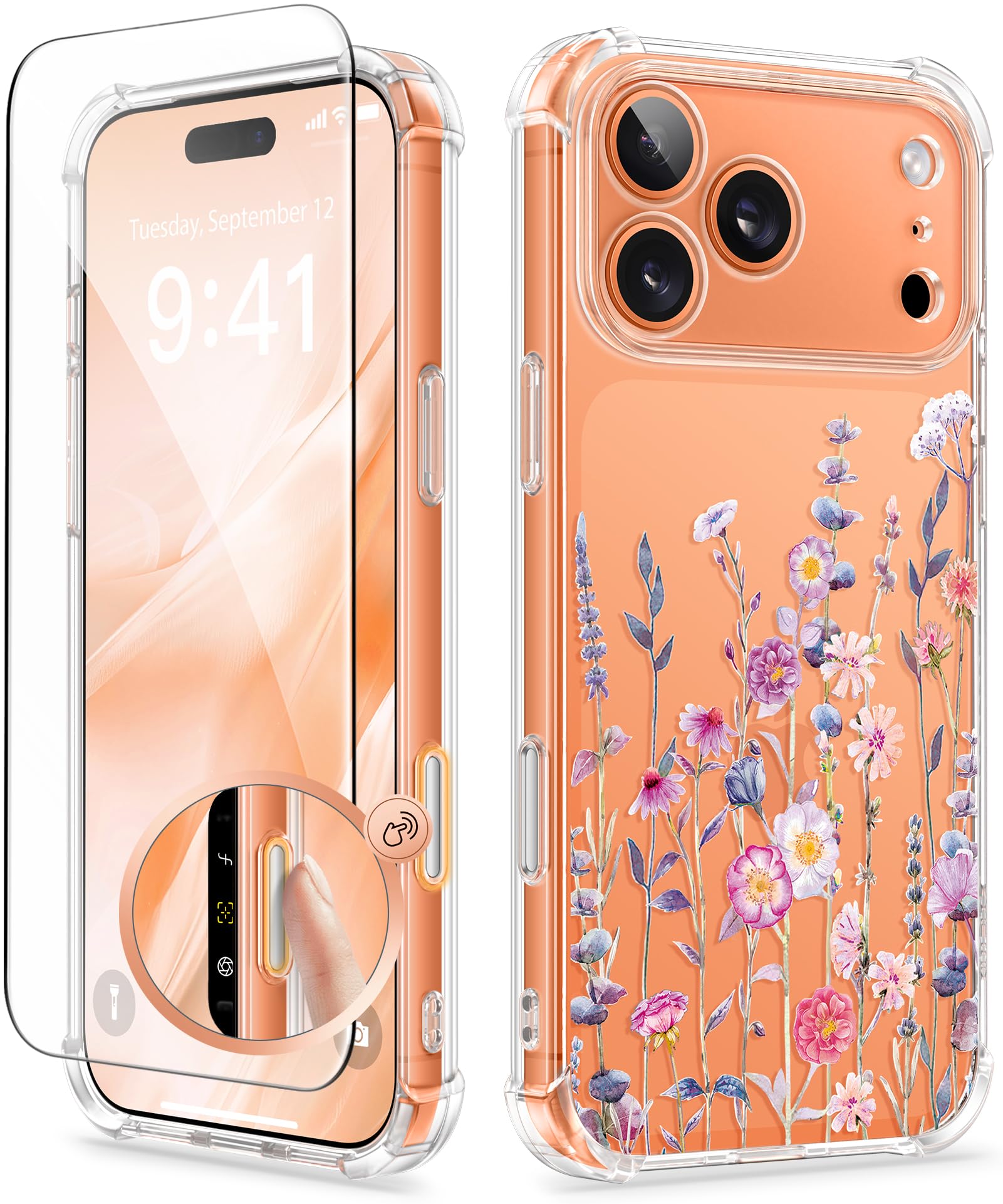 Photo 1 of GVIEWIN for iPhone 17 Pro Max Case, [Upgraded Full Camera Protection][Not Yellowing][Screen Protector] Shockproof Protective Clear Floral Phone Case for iPhone 17 Pro Max 6.9'' (Floratopia/Colorful)
