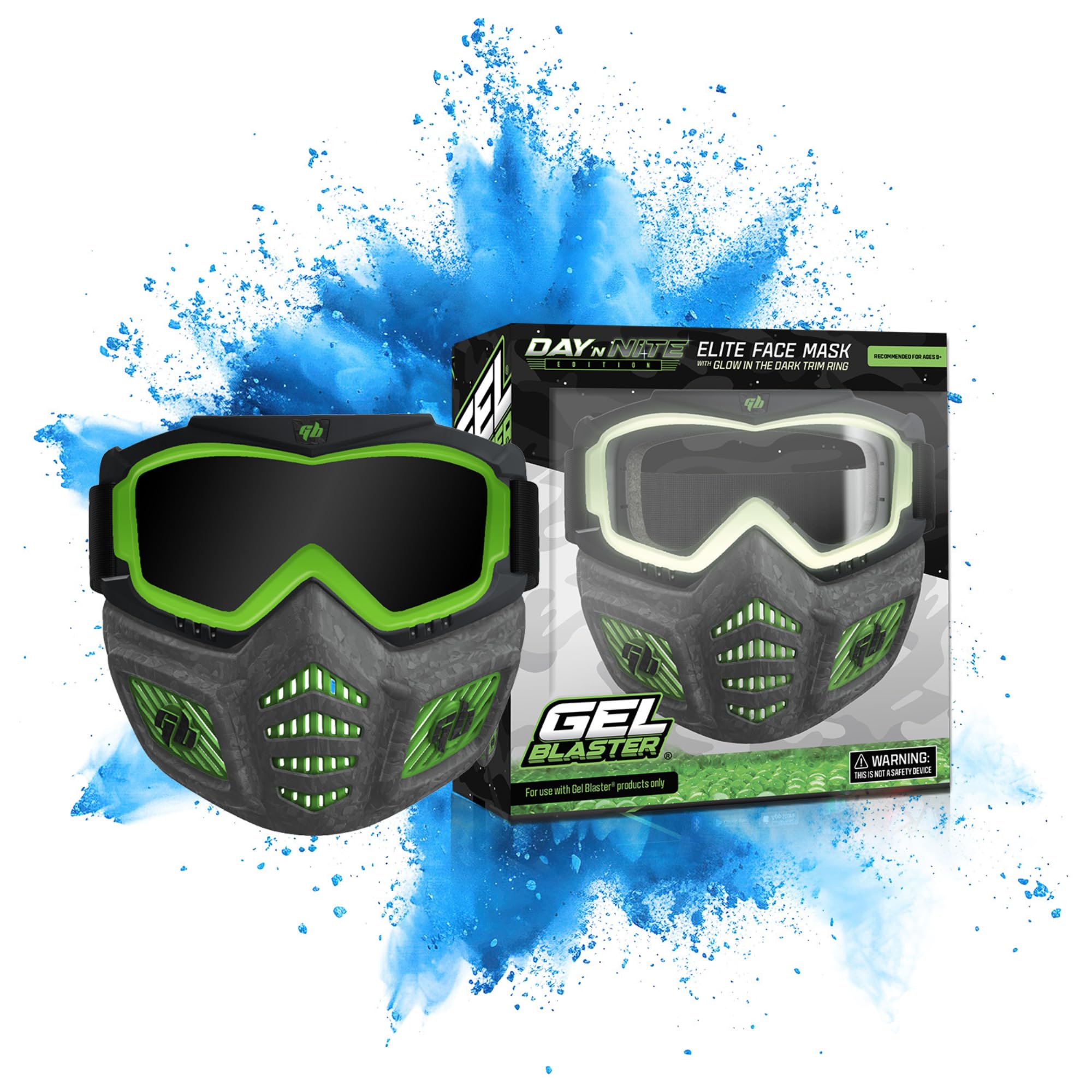 Gel Blaster Elite Face Mask - Glow in The Dark Tactical Face Mask with Detachable Goggles & Adjustable Headband - Facemask with Vented Jaw Frame Fits All Types of Faces - for Ages 14+