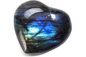 KALIFANO Labradorite Heart - Worry Stone with Healing & Calming Effects - AAA Grade High Energy Labradorita with Information Card - Reiki Crystal Carving Used for Cleansing