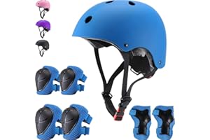 FOOKCIAN Kids Helmet Set Adjustable Helmet for Children, Boys, Girls and Teenagers Aged 3-8 Years with Elbow Pads Knee Pads Wrist Pads Children's Helmet Protection Set for SkateboardsRollerskates