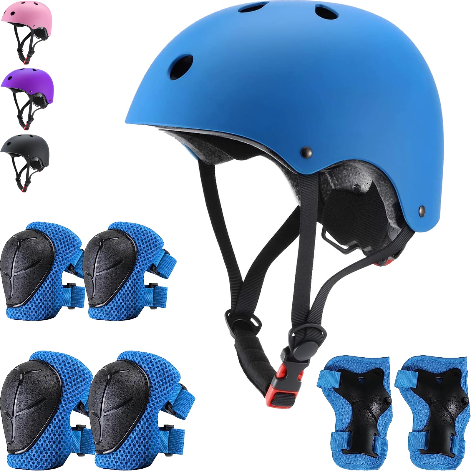 Kids Bike Helmet Set Adjustable for Children, Boys, Girls and Teenagers Aged 3-8 Years Includes Elbow, Knee, Wrist Guards Children's Helmet Protection Set for Bikes SkateboardsRollerskates