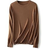 Ciovkis Women's Merino Wool Blend Sweater Fall Winter Crew Neck Long Sleeve First-Line Ready to Wear Seamless Knit Sweater