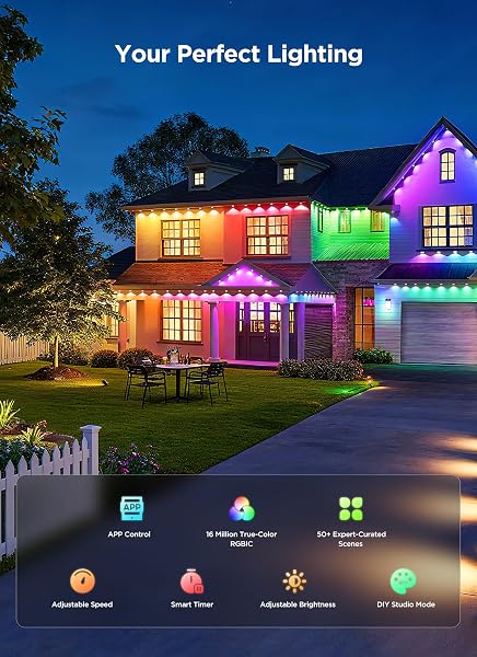 SMARTDAWN PERMANENT OUTDOOR LIGHTS, 100FT 64 BULBS RGB LED OUTDOOR STRING LIGHTS, DIY SCENE MODE, IP68 WATERPROOF CHRISTMAS LIGHTS FOR DAILY DECOR, HOUSE ROOF, HOLIDAY DECORATIONS, OUTSIDE