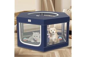 BESUHOT Dog Playpen 45x45 Inch, Hexagonal Type Puppy PlayPen with Gate for Puppies, Cat, Pet PlayPen with Roof for Outdoors & Indoors, Thickened Fabric, Safe & Sturdy Dog Fence