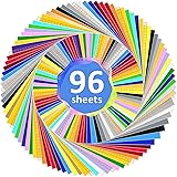 SHARE&CARE Permanent Adhesive Vinyl Sheets for Cricut (12"x10", 96 Packs) 84pcs White/Black/Assorted Colors & 12 Transfer Tap