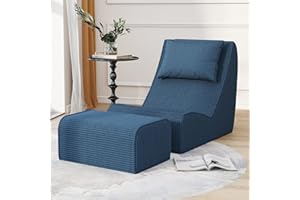 SNUG SOFEE Giant Bean Bag Chair for Adults,Corduroy Chaise Lounge with Unrivaled Back Support, Detachable Neck Pillow, Comfortable Ottoman & Washable Cover for Living Room, Bedroom, Garden (Royal Blue)