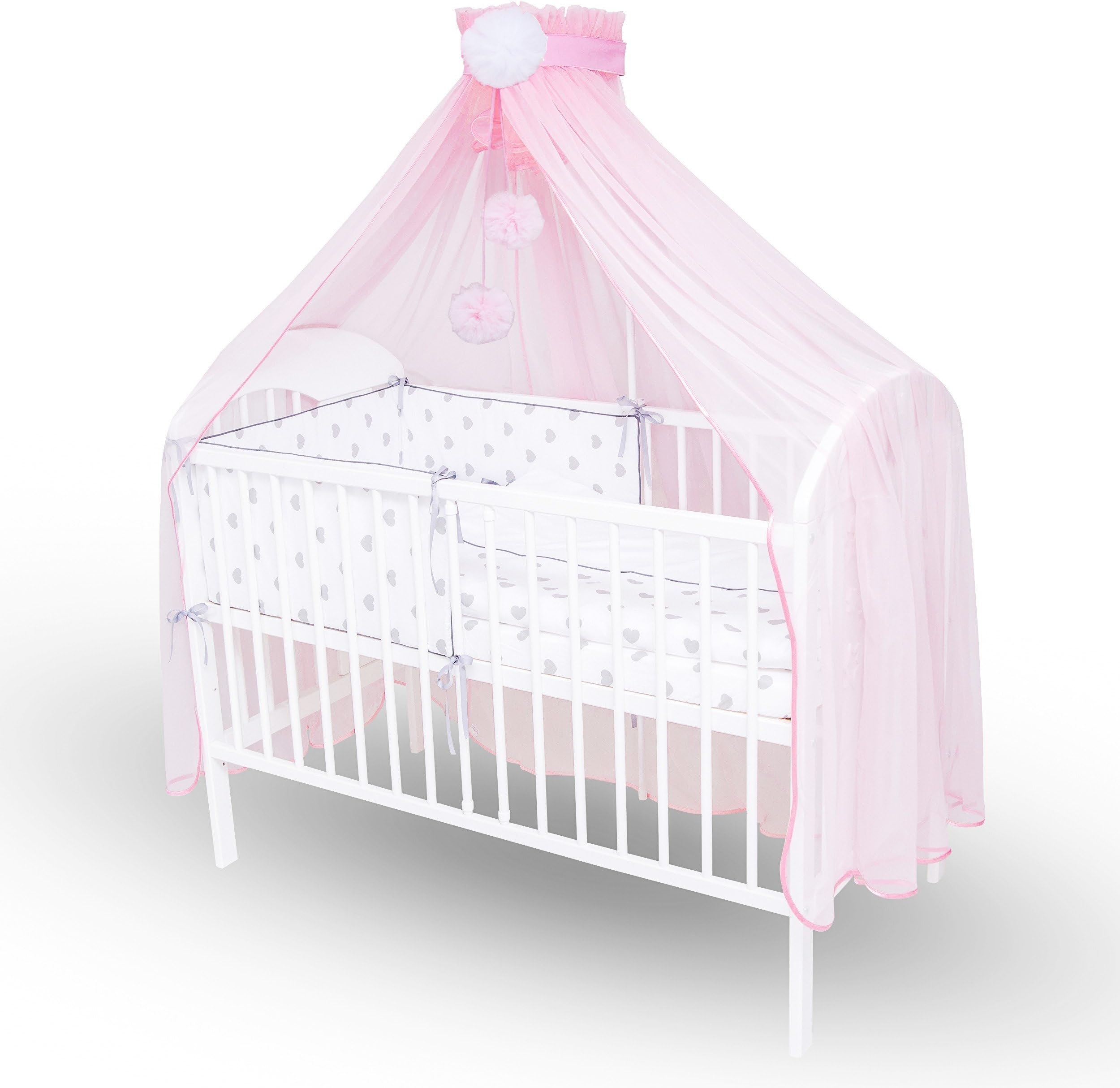 Callyna ® - Large size baby bed canopy mosquito net with its support for installation. Pink Pompon Pink