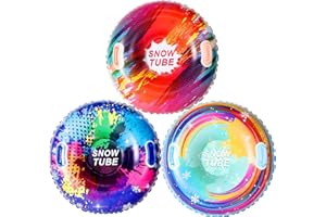 FindUWill 3 Pack Snow Tubes Sleds for Kids Sledding, 35'' Big Inflatable Snow Tube Sled Heavy Duty with 0.6mm Thicker Bottom/Handles for Kids Toddlers Family Winter Outdoor Sports Toys(Set of 3)