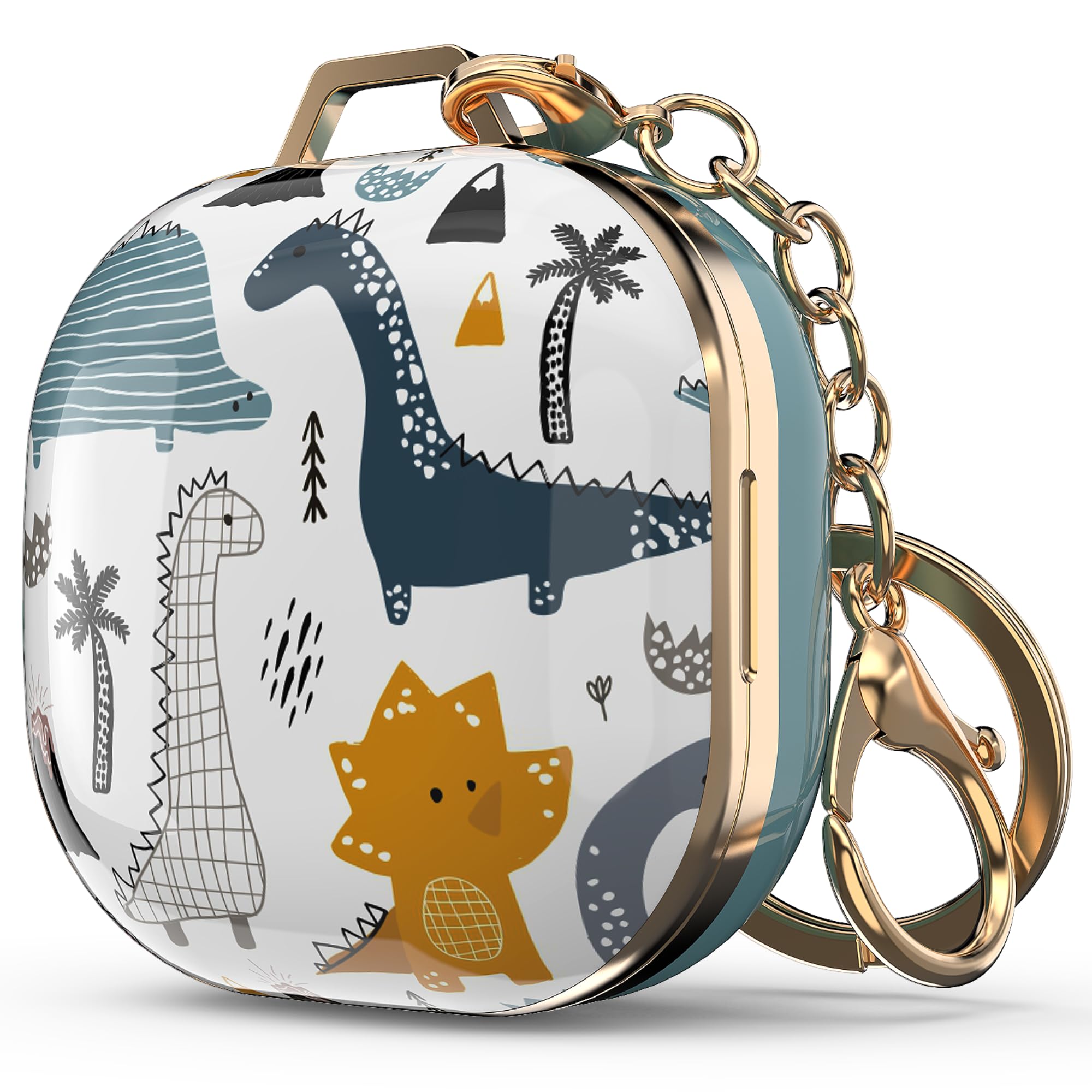 Wenew Case Cover for Galaxy Buds 2/Pro/Live, Cute Dino Pattern Hard Shell with Key Chain Clip