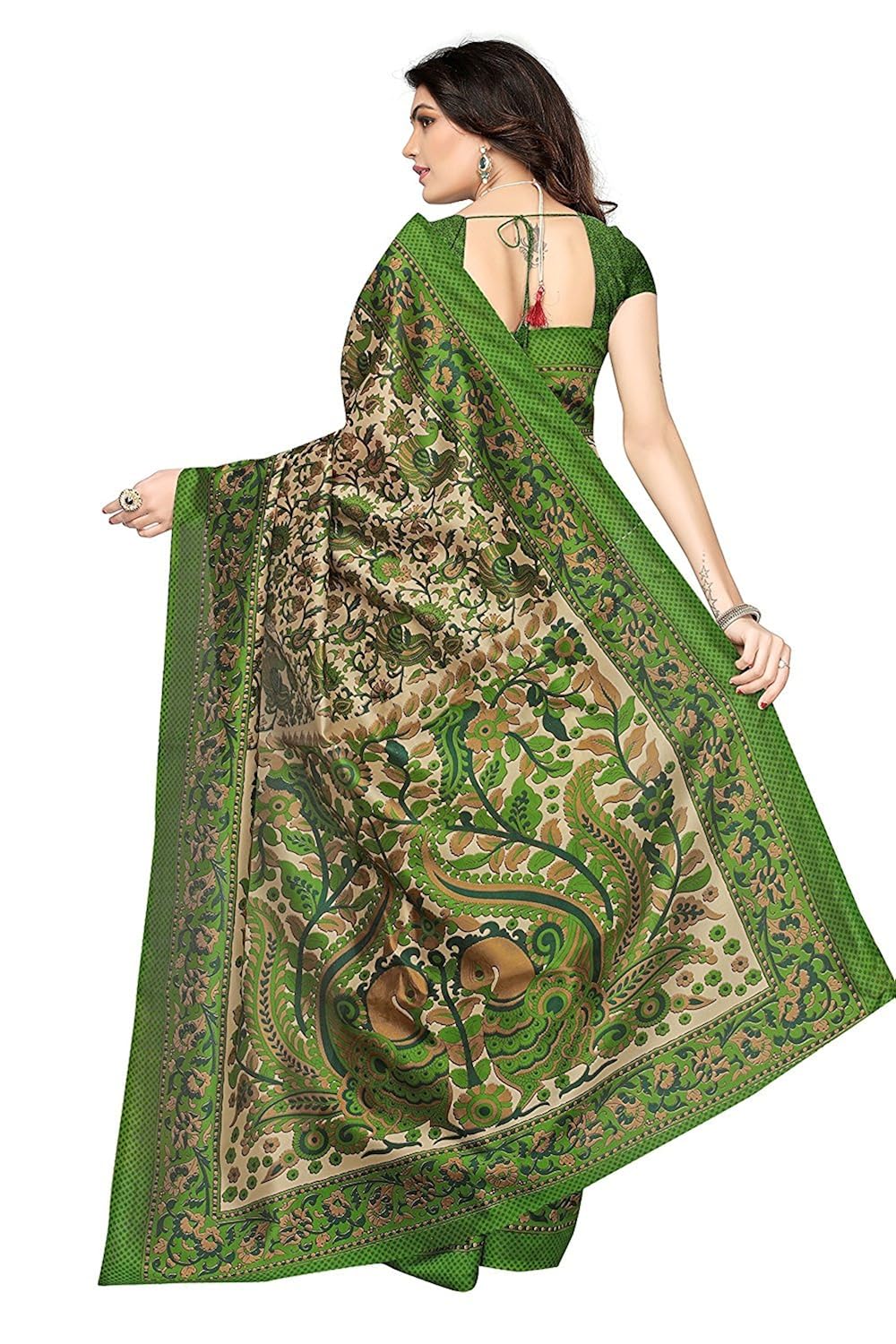 indira designer silk saree with blouse piece (green-bandan_green_free size)