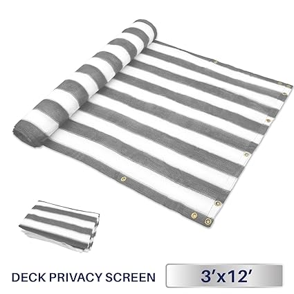 3 x 12, Grey/White Strips: Windscreen4less Deck Privacy Screen for Backyard, Patio, Balcony, Pool, Porch, Railiing, Gardening, Fence Shield Rails Protect